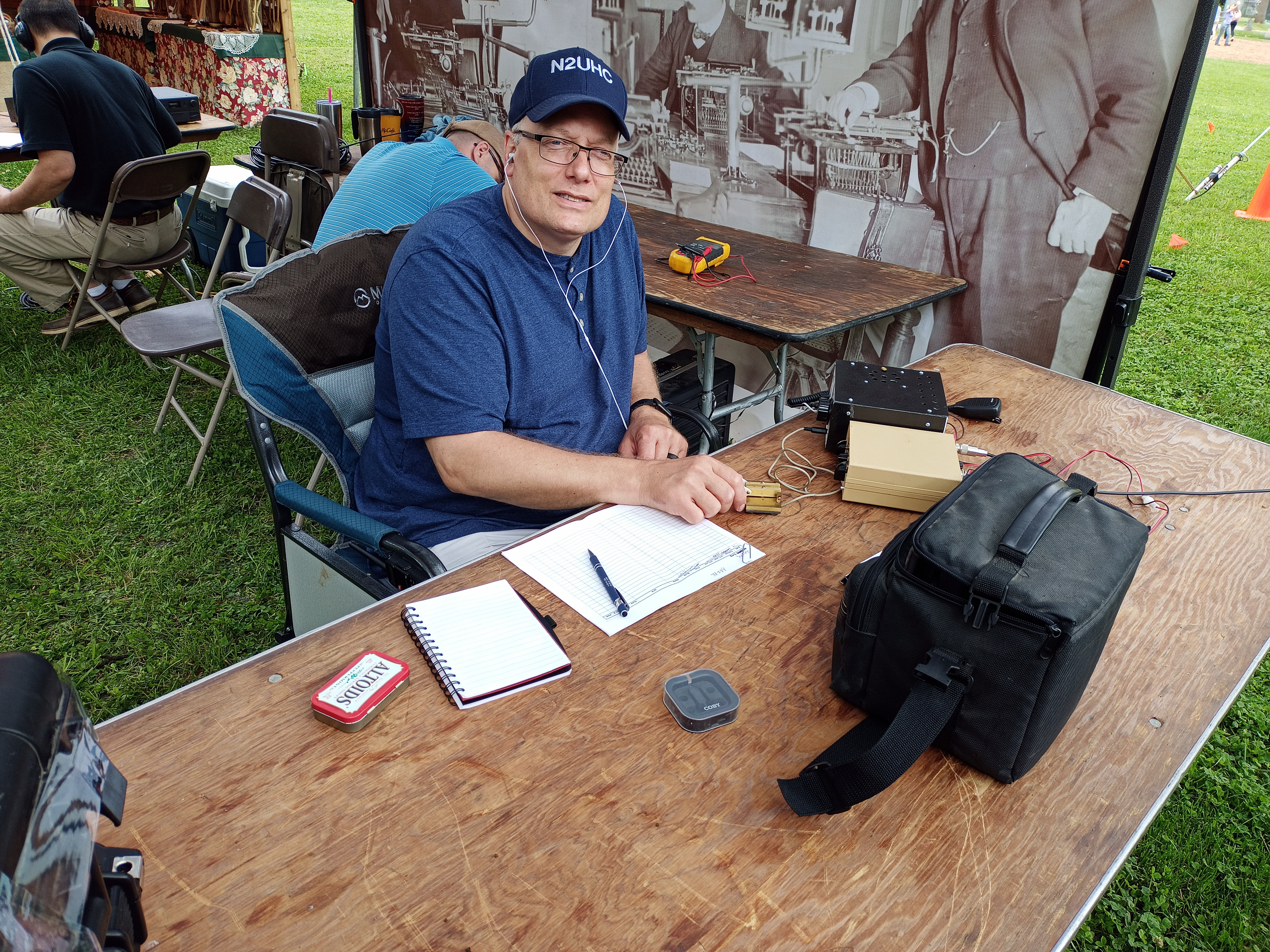 Tom operating CW (Morse code) equipment